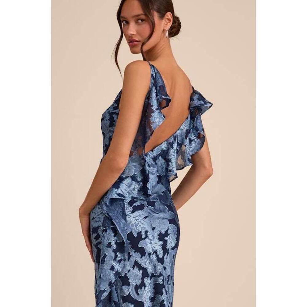 NWT Lulus Narelle Navy Floral Burnout Ruffled Maxi Dress Blue - Size XL